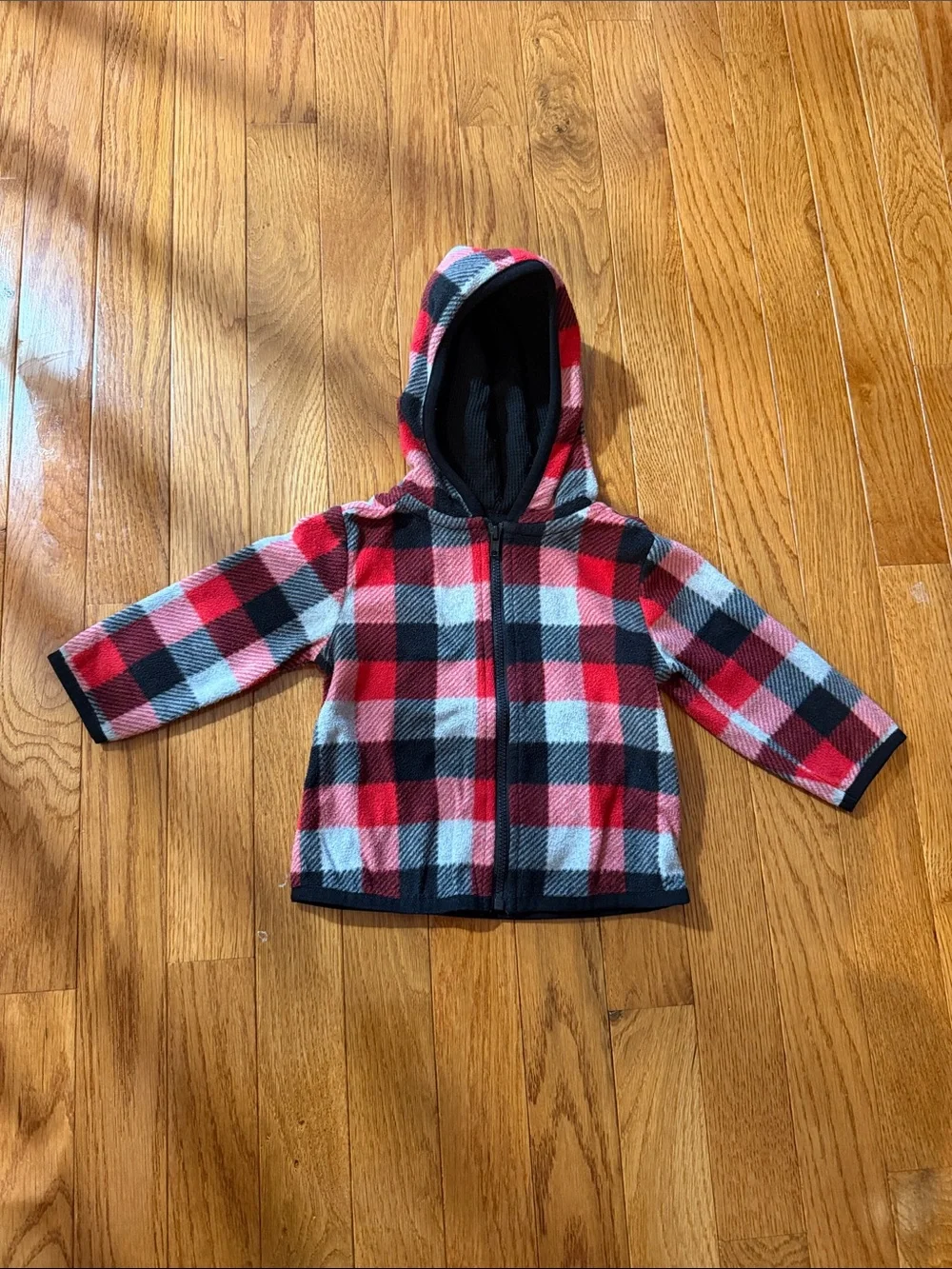 6-9M - Garanimals Hooded Fleece Jacket - Red Black White Plaid